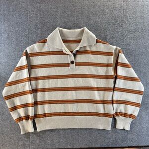 FRIFUL Striped Polo Sweater Medium Grandpa Core 70s Retro Rust Cream